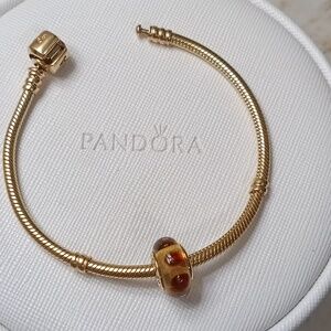 Pandora Solid 14k Gold Core Brown Mystic Murano No Scratches (Charm Only)